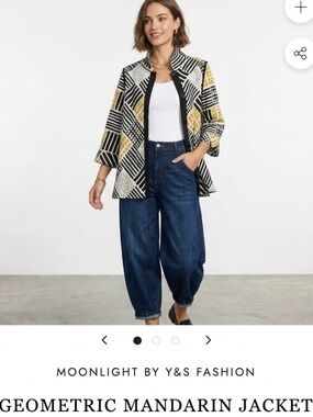 Moonlight by Y&S Fashion Geometric Mandarin Jacket in Black, White & Mustard